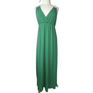 Corey P Sleeveless Maxi Dress Medium Green Crochet Detail Beachy Summer